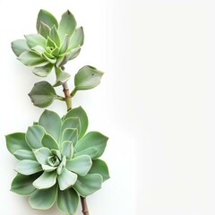 Fototapeta premium Two green succulents with thick stems growing on a minimalist white background