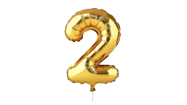 gold balloon in the shape of the number two