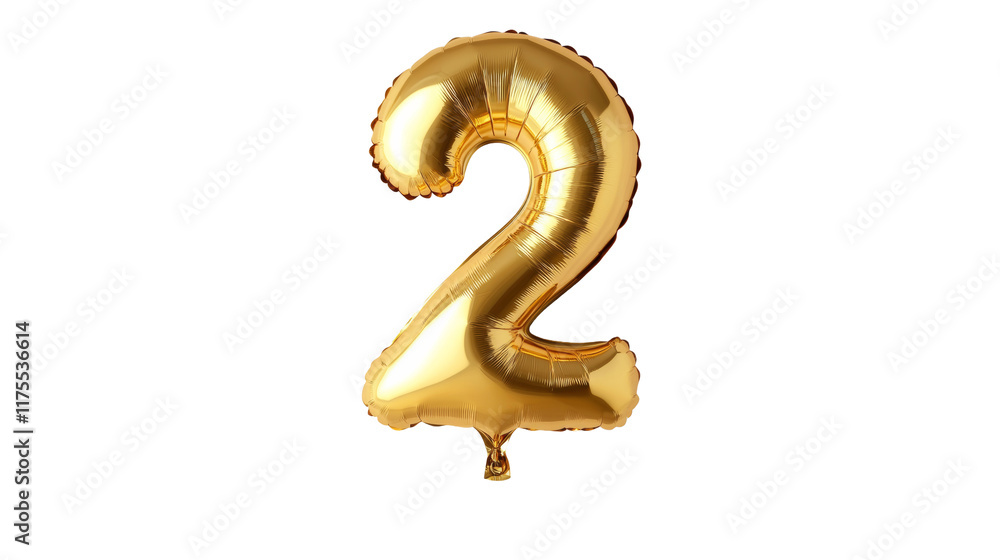 Poster gold balloon in the shape of the number two