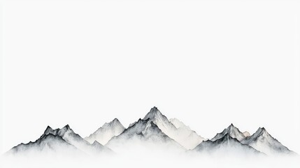 Atmospheric Landscape with Majestic Mountains in Soft Color Palette and Minimalistic Design for Serene Decorations