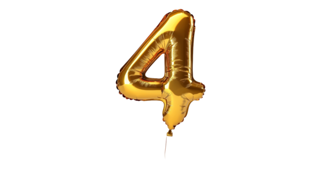 gold balloon in the shape of the number four