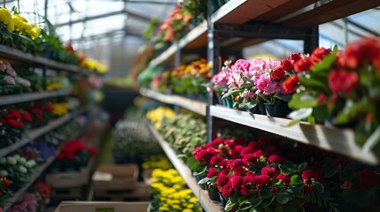 Fototapeta premium Beautiful blooming flowers in the greenhouse. Gardening concept.