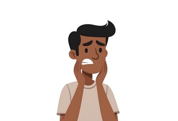 Obraz premium Cartoon man keeping hands on his face