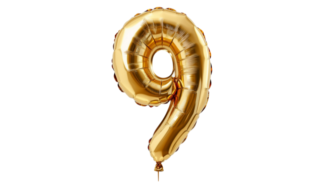 gold balloon in the shape of the number nine