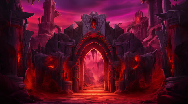 Hades Red Landscape Palace Fantasy Game Art