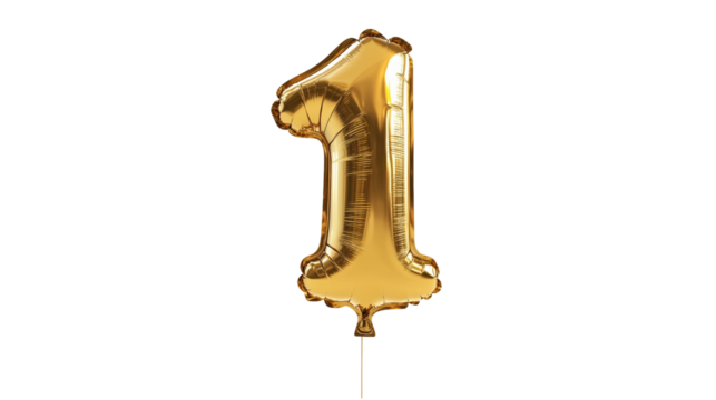 gold balloon in the shape of the number one