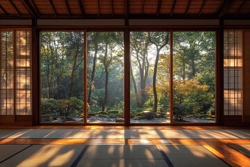 Serene Sunrise Through Japanese Room Windows