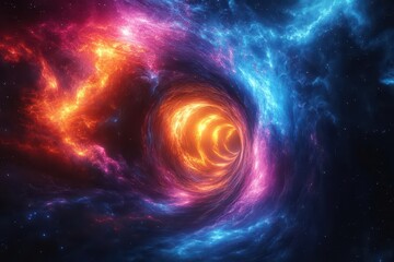 kaleidoscopic tunnel swirling with fractal patterns and vibrant nebula colors creating a sense of speed and interdimensional travel inviting viewers into a mesmerizing cosmic journey
