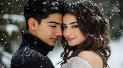 Natural snowy backdrop with snowflakes and icy trees creating the perfect setting for adding holiday messages