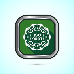 ISO 9001 certified icon design illustration, Standard quality label sign, symbol, Green Shadow Button Design