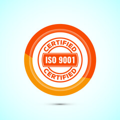 Fototapeta premium ISO 9001 certified icon design illustration, Standard quality label sign, symbol, Orange Color Button Design