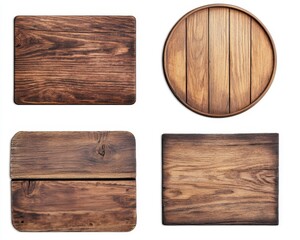 Rustic wooden boards arranged in various shapes against a white background