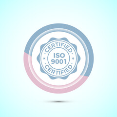 ISO 9001 certified icon design illustration, Standard quality label sign, symbol, Pastel Color Button Design