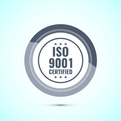 ISO 9001 certified icon design illustration, Standard quality label sign, symbol, Gray Color Button Design