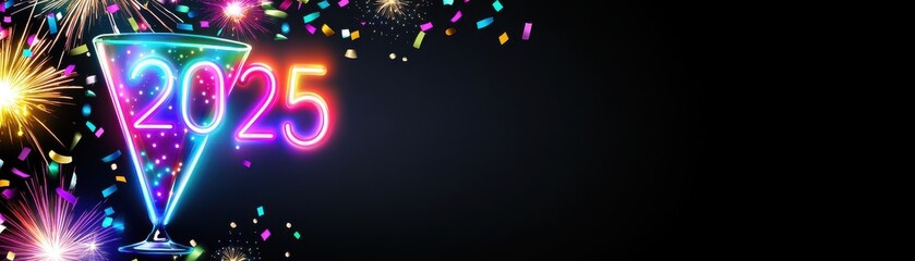 Obraz premium A vibrant celebration graphic with a glowing cocktail glass and 