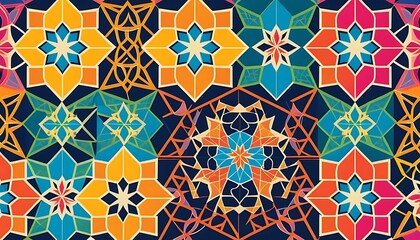 Vibrant Geometric Star Pattern Colorful Mosaic Design