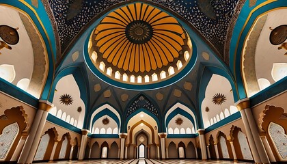 Naklejka premium Majestic Mosque Interior with Ornate Dome and Arches