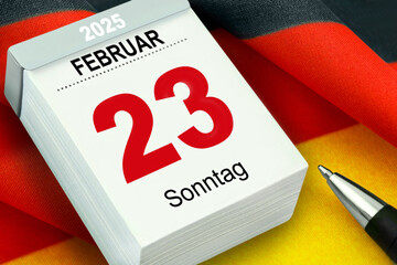 Deutscher Kalender Datum 23. Februar 2025 Sonntag und Deutsche Flagge