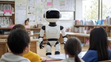 Modern Classroom with a Robot Tutor Teaching Engaged Students