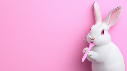 Obraz premium Rabbit enjoying chewing a brush, calm and serene