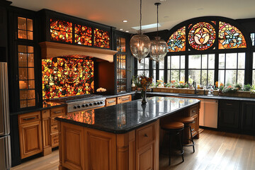 Elegant Kitchen Showcases Stunning Stained Glass Accents