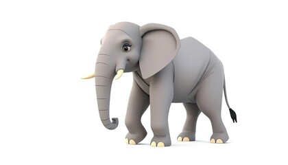 Obraz premium Cartoon elephant walking, white background, children's book illustration