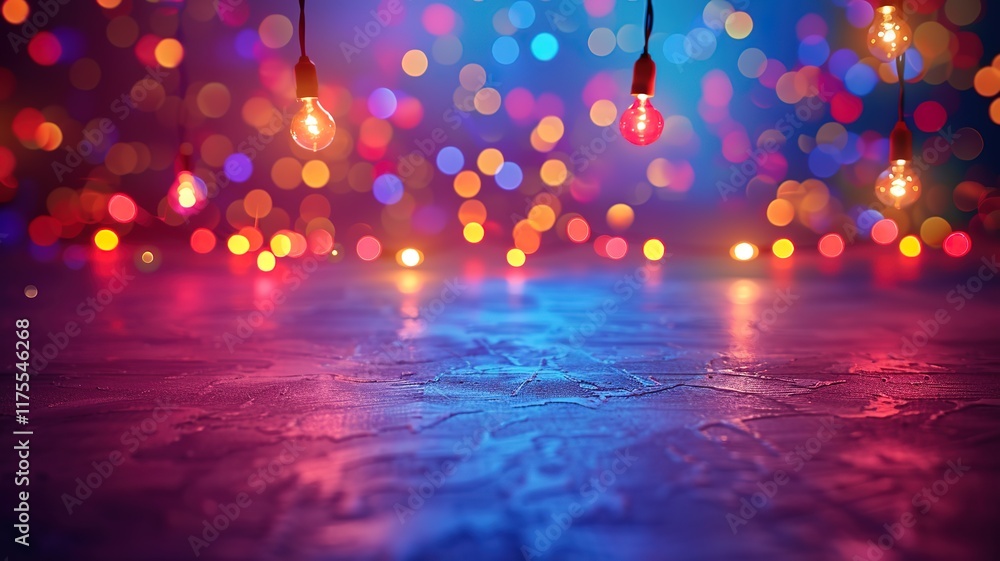 Poster party - colorful bokeh and retro string lights in festive background