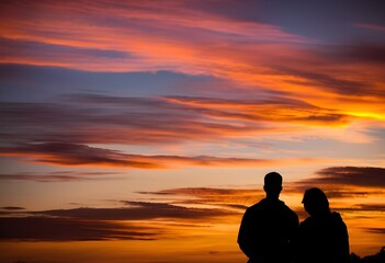 Fototapeta premium Sunset Silhouette of Person Against Vibrant Sky