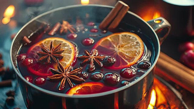 mulled wine close-up. Selective focus