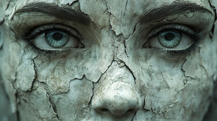 A woman's face is covered in dirt and has a creepy, unsettling appearance