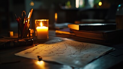 Mystic Constellation Chart Illuminated by Candlelight