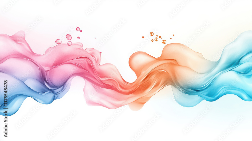 Poster abstract watercolor of flowing oil patterns in pink, orange, and blue hues, creating dynamic and flu