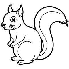 Cute  Line Art Squirrel Silhouette Black Vector Illustration