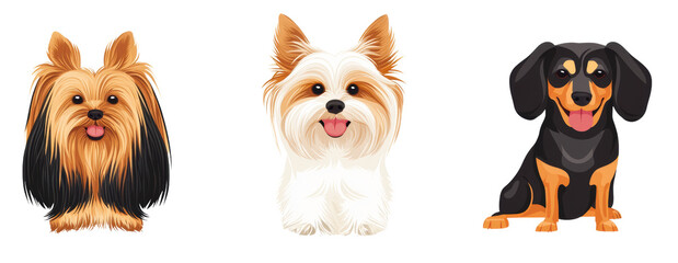 Three Cute Dogs in Cartoon Style with Vivid Colors and Expressions