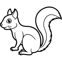 Cute  Line Art Squirrel Silhouette Black Vector Illustration