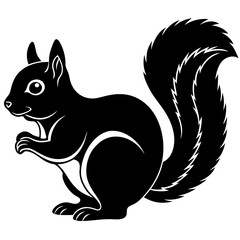 Cute  Line Art Squirrel Silhouette Black Vector Illustration