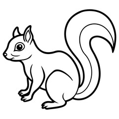 Cute  Line Art Squirrel Silhouette Black Vector Illustration