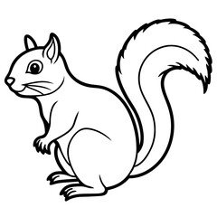Cute  Line Art Squirrel Silhouette Black Vector Illustration