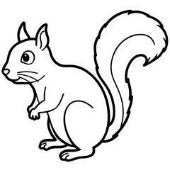 Cute  Line Art Squirrel Silhouette Black Vector Illustration
