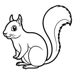 Cute  Line Art Squirrel Silhouette Black Vector Illustration