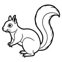 Cute  Line Art Squirrel Silhouette Black Vector Illustration