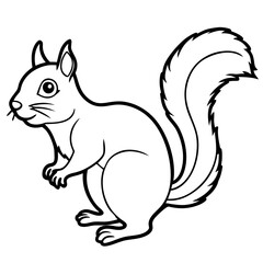 Cute  Line Art Squirrel Silhouette Black Vector Illustration