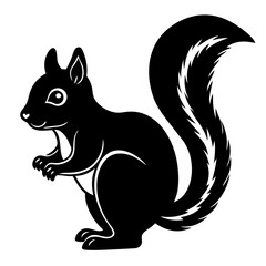 Cute  Line Art Squirrel Silhouette Black Vector Illustration