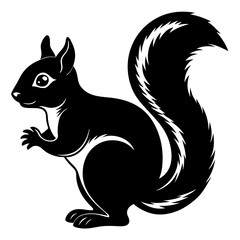 Cute  Line Art Squirrel Silhouette Black Vector Illustration