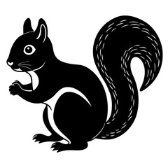 Cute  Line Art Squirrel Silhouette Black Vector Illustration