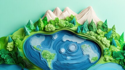 Ecology and world water day, Saving water and world Environment day, environmental protection and save earth water, Paper art