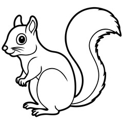 Cute  Line Art Squirrel Silhouette Black Vector Illustration