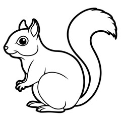 Cute  Line Art Squirrel Silhouette Black Vector Illustration