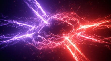 Naklejka premium Abstract Red and Purple Energy Collision Fiery Plasma Lightning Bolts Background