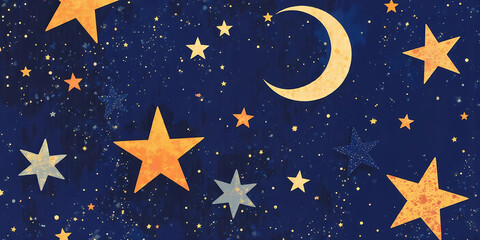 Fototapeta premium Magical Night Sky: A Children's Adventure with Moon and Stars